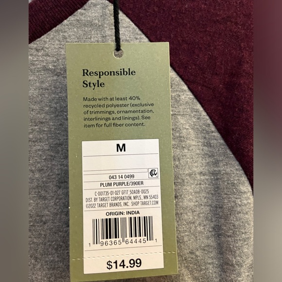 Burgundy and gray baseball tee - Picture 2 of 2